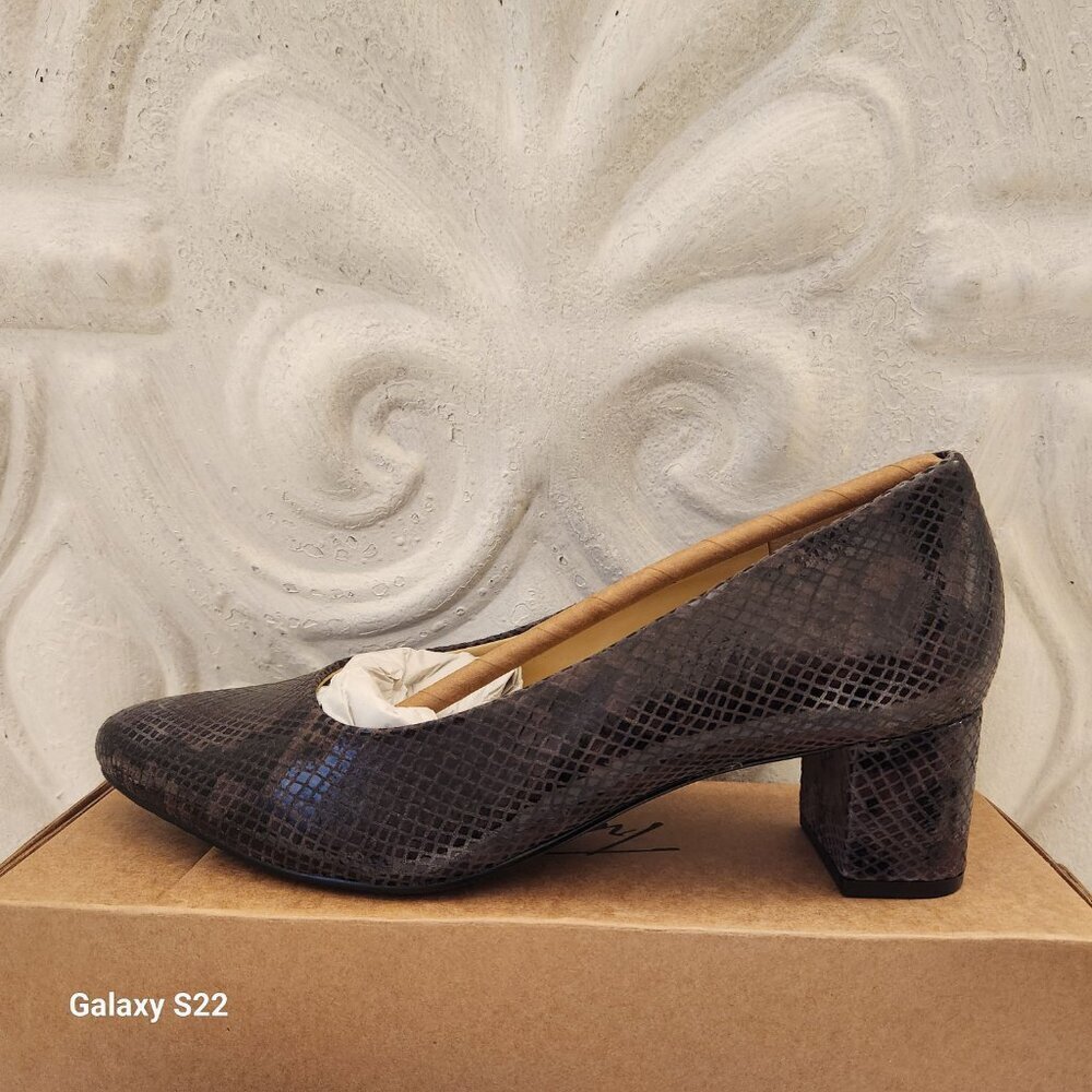 Trotters Dark Brown Snake-Print Block Heel Pumps - Picture 2 of 9